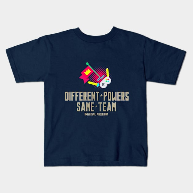 Different Powers Same Team Tee 2 Kids T-Shirt by universalfancon